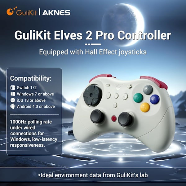 GuliKit Elves 2 Pro Trådlös Spelkontroll för Switch/Switch 2, Windows, iOS och Android - Hall Effect Joysticks, Retro beige