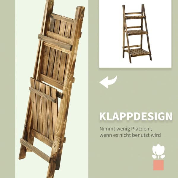 HOMAIRE 3-vånings vikbar blomsterställning i granträ, 93 cm hög, brun Brun