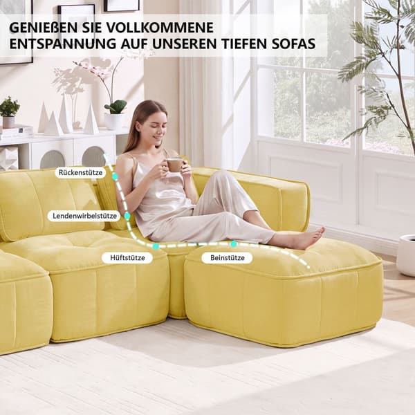 HOMAIRE 4-sits L-format modulsoffa med schäslong, gul, högdensitetsskum Gul 344 x 162 x 67 cm