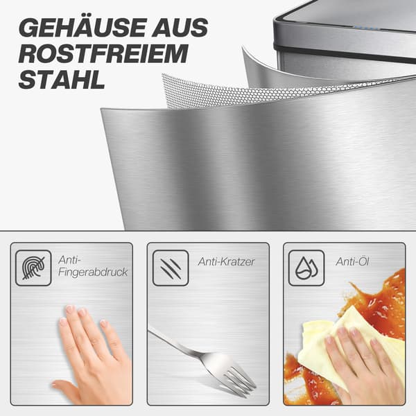 HOMAIRE 60 L sensorstyrd soptunna med automatisk lock, rostfritt stål, silver Silver