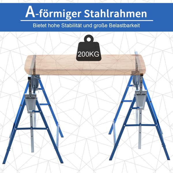 HOMAIRE 2-pack arbetsbockar i stål, vikbara och höjdjusterbara 80-130 cm, max 200 kg, blå Blå