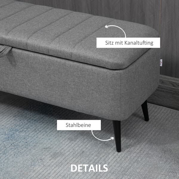 HOMAIRE sittbänk med förvaring 102x40x44 cm, grå polyester och stålben Grå