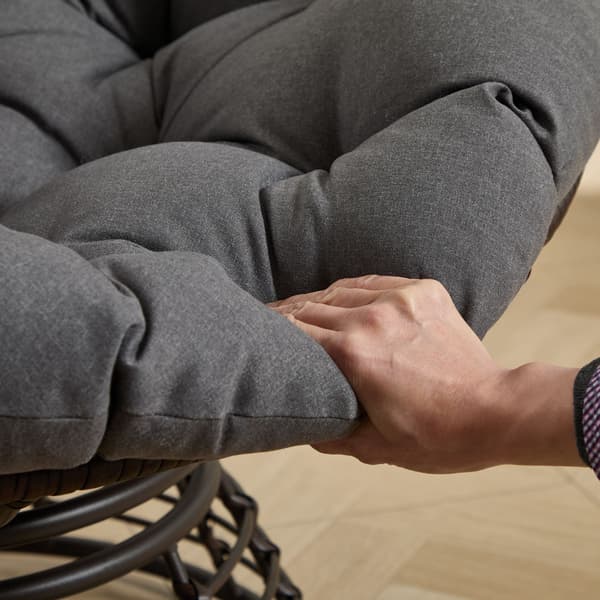 HOMAIRE Ergonomisk Papasan-stol med 360° Sväng, Grå Kudde och Brun Stålram Grå