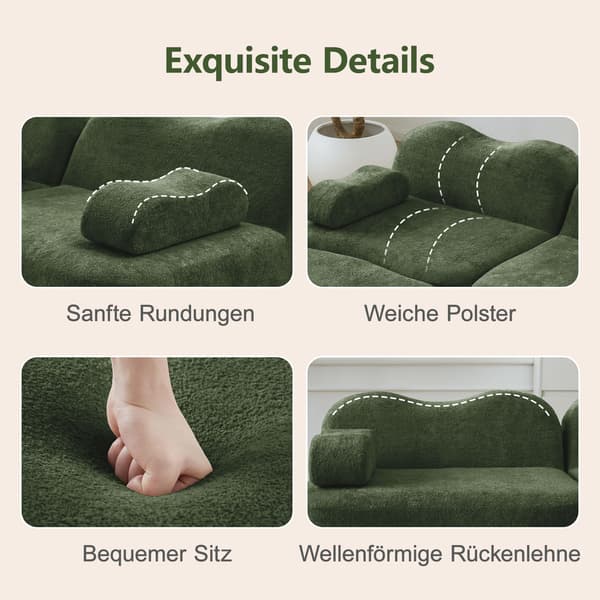 HOMAIRE 2-sits modulsoffa med 2 ottomaner, grön sammet Grön 192 x 167 x 70 cm