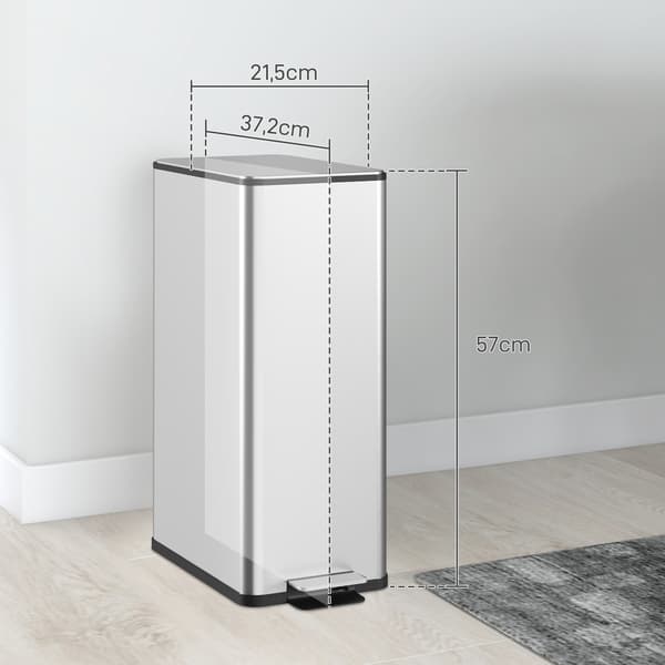 HOMAIRE 20L soptunna i rostfritt stål med mjukstängande lock och deodorantfack, silver Silver