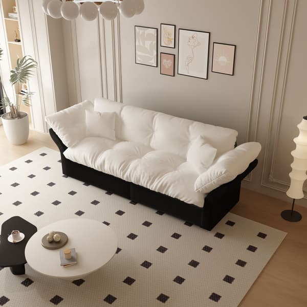 HOMAIRE 190 cm Queen-Size Utdragbar 3-i-1 Sovsoffa i Velour, Beige/Vit Beige 190 x 85 x 91 cm