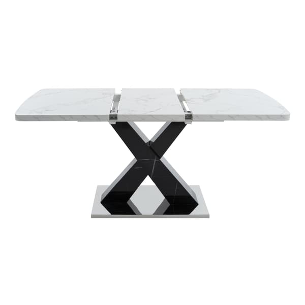HOMAIRE Modern rektangulär matbord, utdragbart, vit marmor, svart MDF X-ben, metallbas Vit+Svart 160 x 80 x 76.5 cm