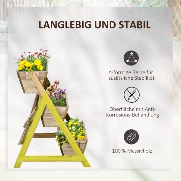 HOMAIRE Trappblombänk i granträ med 3 plan, 71x61x77 cm, grön Grön