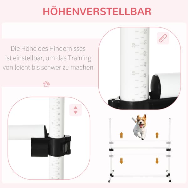 HOMAIRE Agility-set för hund, 4 delar, höjdjusterbart med bärväska Vit