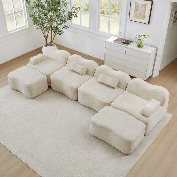 HOMAIRE 4-sits modulsoffa i U-form med 2 ottomaner, beige sammet Beige 384 x 167 x 70 cm