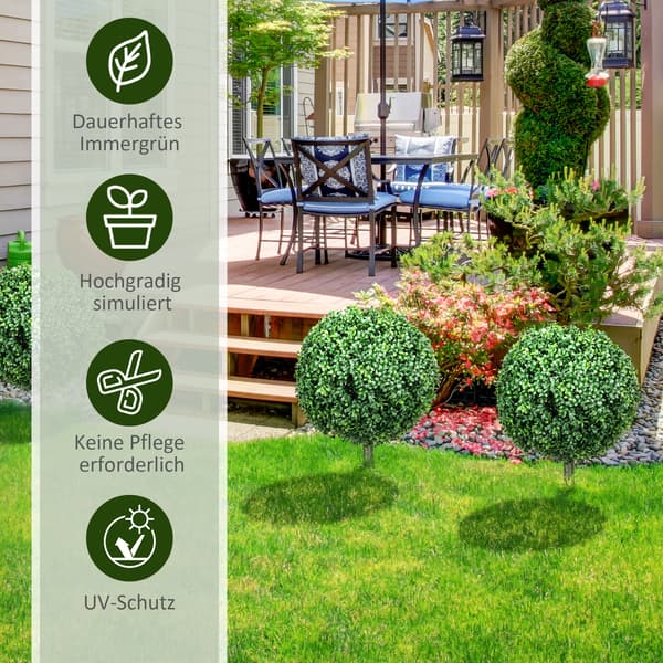 HOMAIRE Konstgjorda Buxbom 2-pack, realistisk, väderbeständig, lättskött, 70 cm Grön