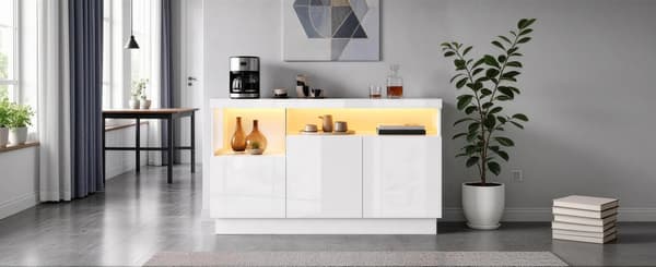 HOMAIRE Sideboard med LED-belysning och appstyrning, vit högblank Vit 140 x 36 x 80 cm