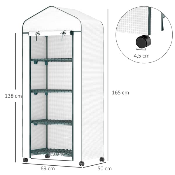 HOMAIRE Mini-växthus med 4 hyllplan, vit, 69x50x165 cm, stål och plast Vit
