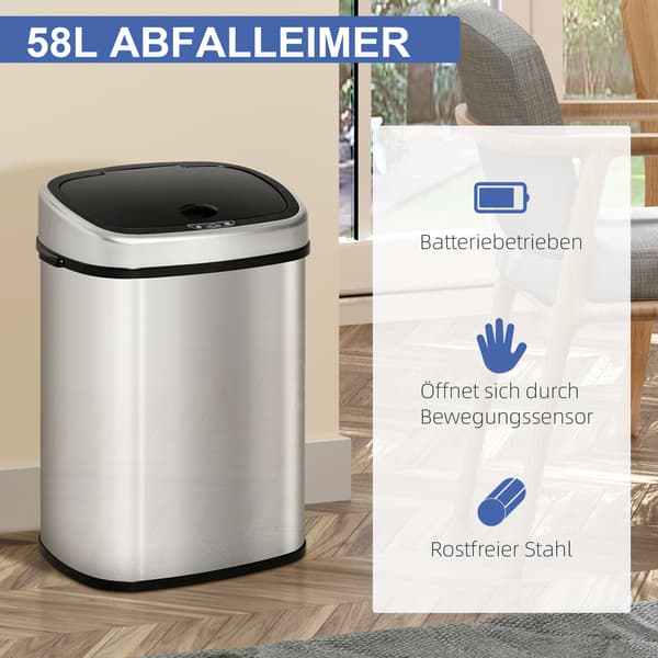 HOMAIRE Automatiskt sensoravfallskärl 58L rostfritt stål, silver Silver