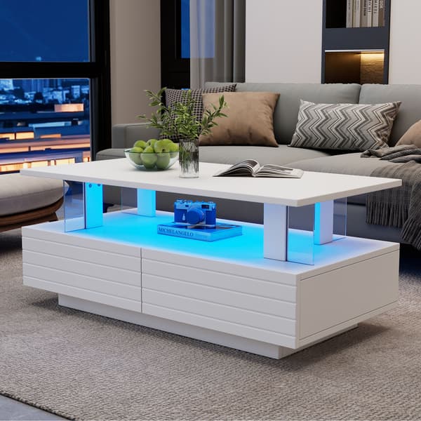 HOMAIRE Vit LED-soffbord med förvaring och Bluetooth-appstyrning Vit 100 x 50 x 42 cm