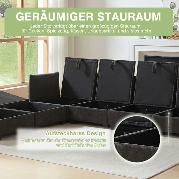 HOMAIRE U-formad soffa med förvaringsutrymme, modulärt set i chenille, grå Grå 281 x 147 x 89 cm