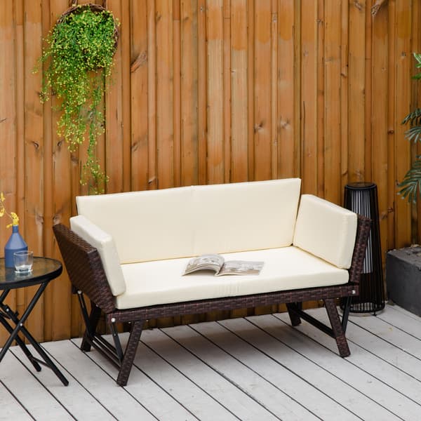 HOMAIRE Polyrattan Trädgårdssoffa 2-sits med utfällbara armstöd, brun, 129x63x67 cm Brun