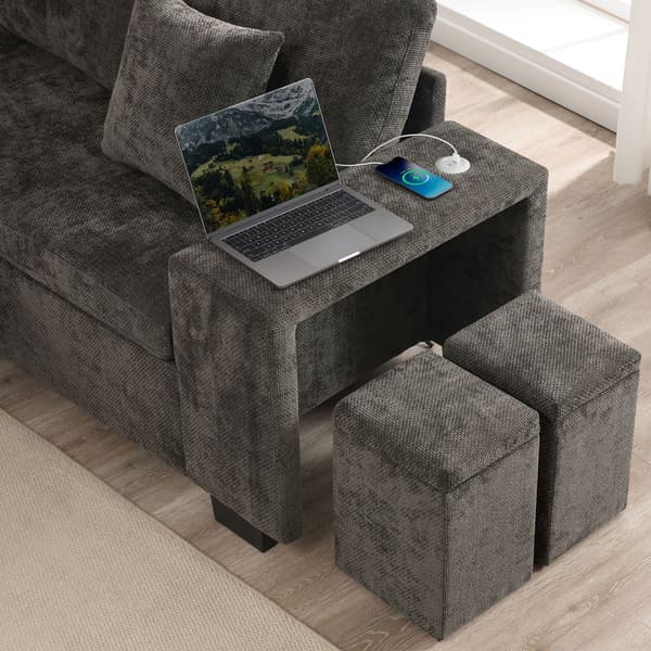 HOMAIRE L-formad bäddsoffa med förvaring, USB/USB-C, grå chenille Grå 220 x 205 x 86.5 cm