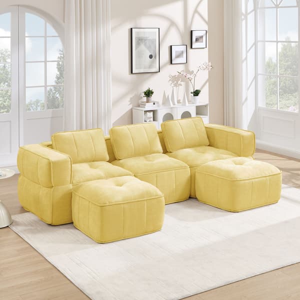 HOMAIRE 3-sits U-formad modulsoffa med 2 pallar, gul, utan ram Gul 271 x 162 x 67 cm