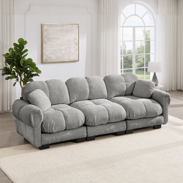 HOMAIRE 3-sitssoffa Cloud med 2 dekorativa kuddar, ljusgrå chenille Ljusgrå 260 x 86 x 90 cm