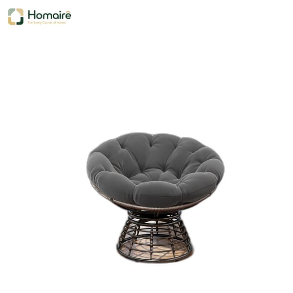 HOMAIRE Ergonomisk Papasan-stol med 360° Sväng, Grå Kudde och Brun Stålram Grå