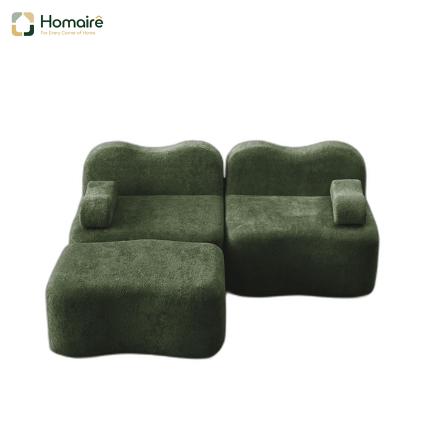 HOMAIRE 2-sits modulsoffa i L-form med ottoman, grön sammet Grön 192 x 167 x 70 cm