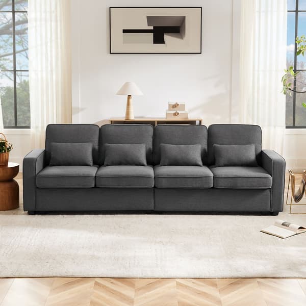 HOMAIRE 4-sitssoffa i linne med förvaringsfickor och 4 kuddar, mörkgrå Mörkgrå 264 x 83 x 87 cm