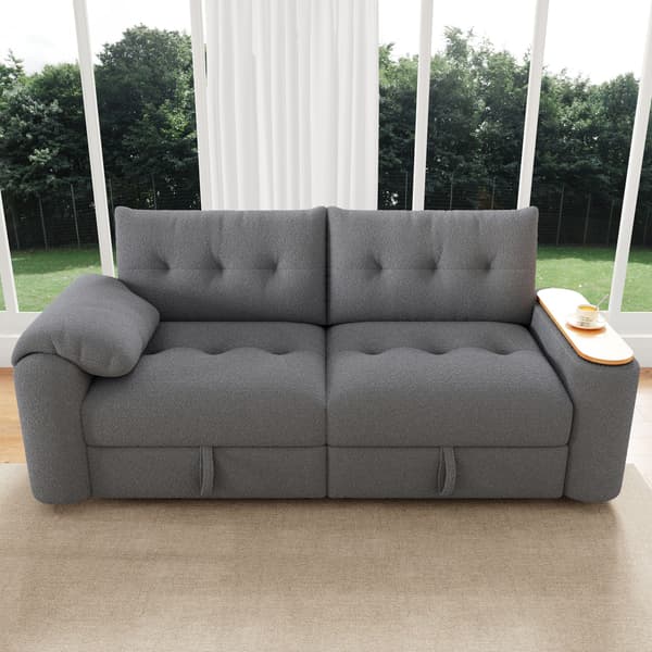HOMAIRE Teddyplädsoffa 3-sits med förvaring, nackstöd och bord – platsbesparande bäddsoffa grå Grå 207.5 x 80 x 87 cm