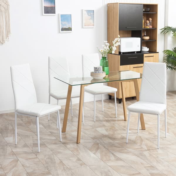 HOMAIRE 4-pack matstolar i vitt konstläder med stålram, 41x50x97 cm Vit