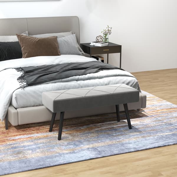 HOMAIRE Polstrad sittbänk i sammet, 100x36x45 cm, grå med stålben Grå