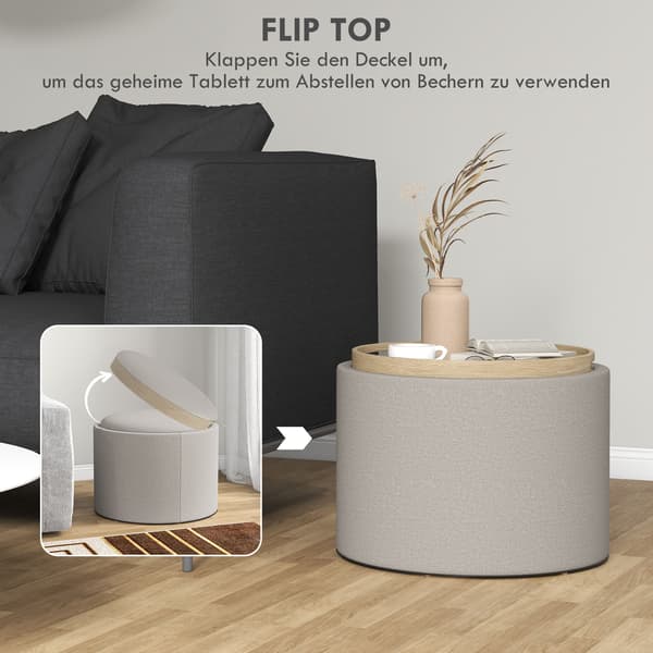 HOMAIRE sittpall med förvaring, vändbart lock, ljusgrå polyester och MDF, 56x56x42 cm Ljusgrå 56 x 56 x 42 cm