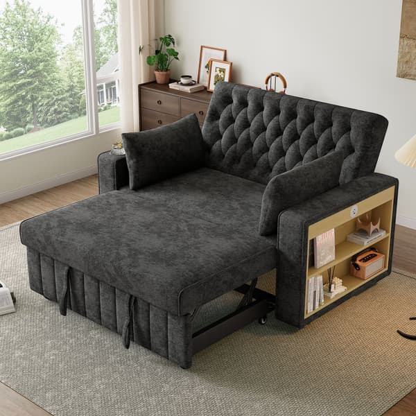 HOMAIRE multifunktionell bäddsoffa med förvaring, USB och dryckeshållare, grå Grå 140 x 137 x 84 cm