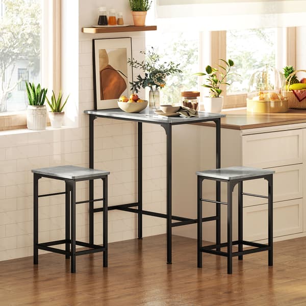 HOMAIRE Bartisch Set med 2 barstolar, grå bordsskiva och svart stålram, 80x50x87 cm Grå