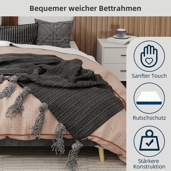 HOMAIRE Modern Minimalist Grå Plattformssäng med Stabil Multi-Support Bas Grå 200 x 160 x 14 cm