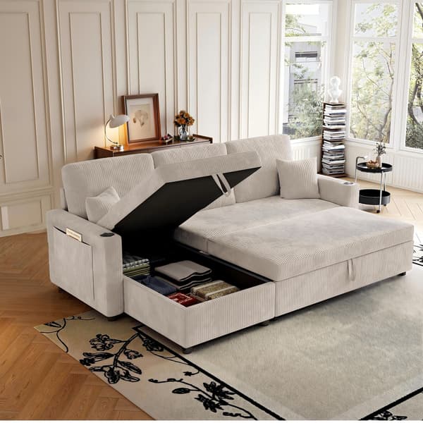 HOMAIRE L-formad bäddsoffa med förvaring beige Manchester Beige