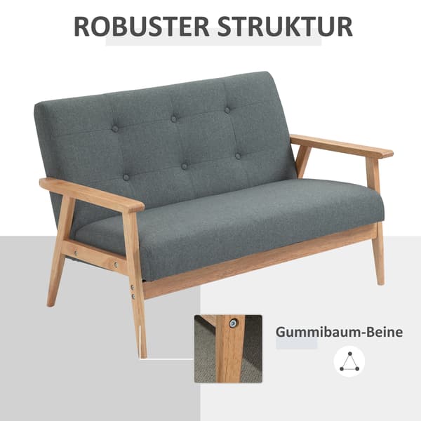 HOMAIRE 2-sits soffa 115 cm mörkgrå linne med armstöd och träben Mörkgrå