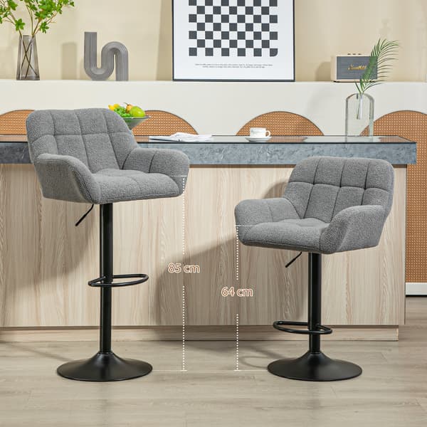 HOMAIRE Barstolar 2-pack Retro, höj- och sänkbara, fleecegrå och svart Grå