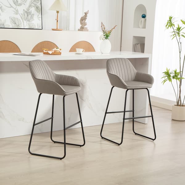 HOMAIRE 2-pack barstolar med grå tygklädsel och skumstoppning, metallben Grå