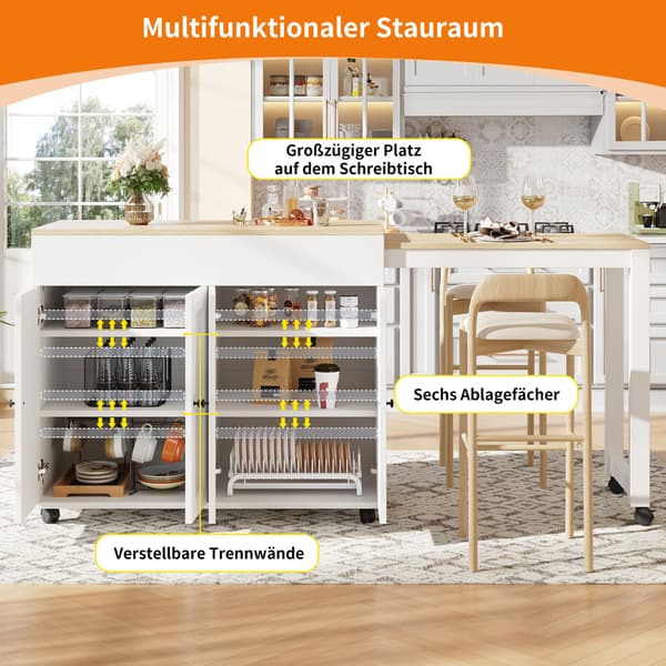 HOMAIRE Modernt utdragbart matbord med förvaringsutrymme, vit Vit
