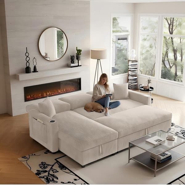 HOMAIRE L-formad bäddsoffa med förvaring beige Manchester Beige