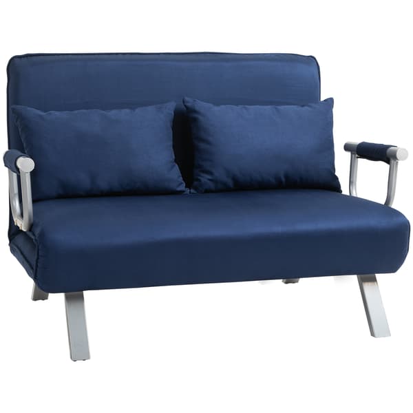 HOMAIRE 2-sits bäddsoffa med 5-läges justerbar rygg, blå polyester och metallram, inkl. kuddar Blå