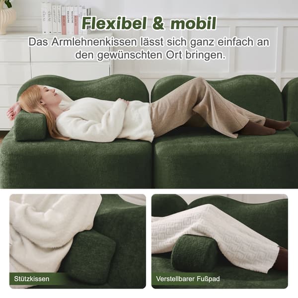 HOMAIRE 2-sits modulsoffa i L-form med ottoman, grön sammet Grön 192 x 167 x 70 cm