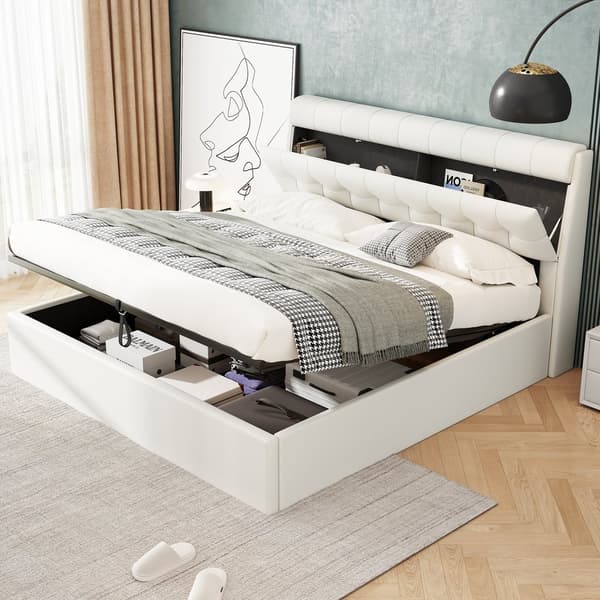 HOMAIRE Modern Säng med Hydraulisk Förvaring och PU-klädsel, Vit Vit