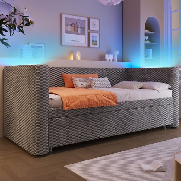 HOMAIRE 2-i-1 multifunktionell bäddsoffa med appstyrda LED-lampor i sammet och MDF Grå 229 x 191 x 68 cm