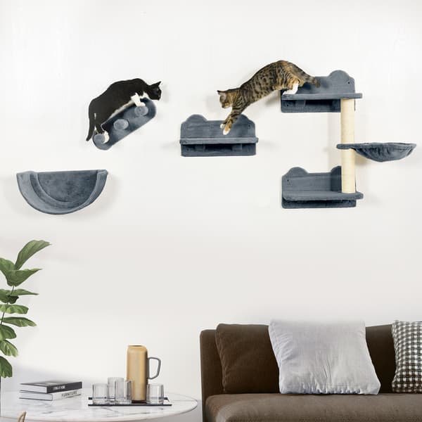 HOMAIRE Kattklättervägg Set med Hängmatta, Klösbräda och Hopplattformar, Grå Grå 40 x 28 x 73 cm