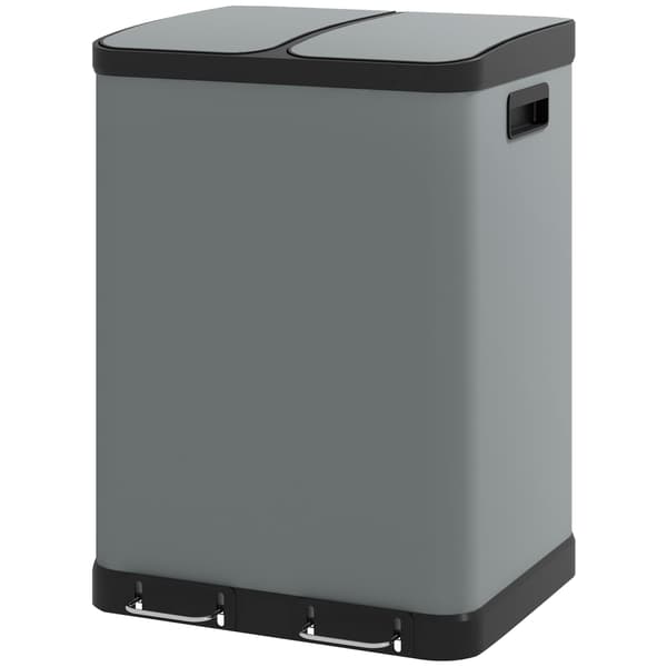 HOMAIRE Dubbelfackad soptunna 2x30L, fingeravtrycksresistent, pedal, löstagbara innerhinkar, grå Grå