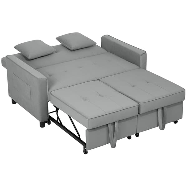 HOMAIRE 4-i-1 soffa med justerbar rygg, bäddsoffa med kuddar, grå polyester och eukalyptusträ Grå 140.5 x 90.5 x 89 cm