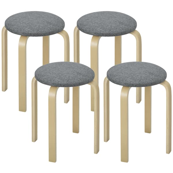 HOMAIRE 4-pack stapelbara sittpallar med stoppad sits, grå, träben, 40x40x45 cm Grå