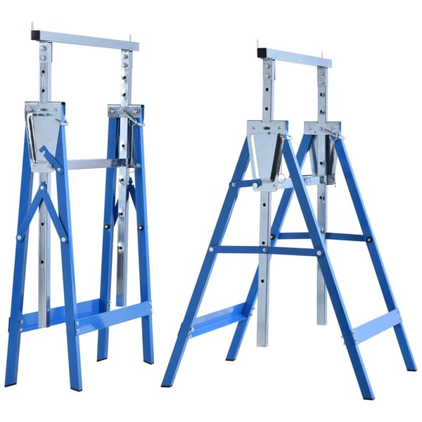 HOMAIRE 2-pack arbetsbockar i stål, vikbara och höjdjusterbara 80-130 cm, max 200 kg, blå Blå