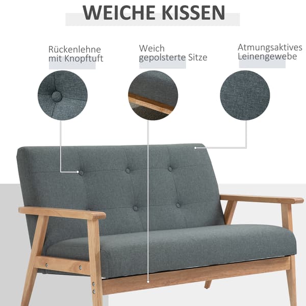 HOMAIRE 2-sits soffa 115 cm mörkgrå linne med armstöd och träben Mörkgrå